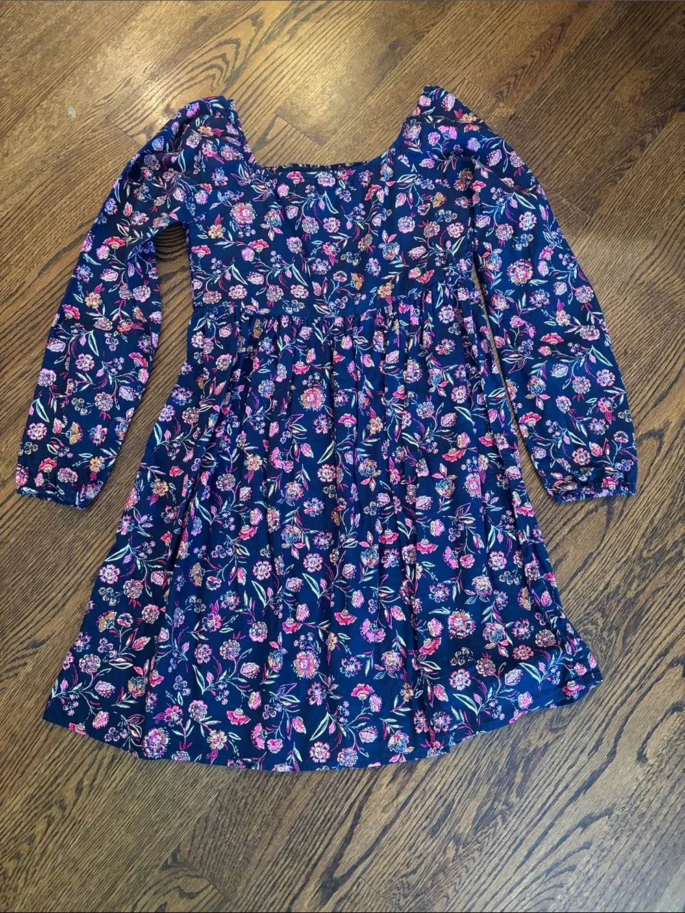 GAP Navy Floral Smocked Long-Sleeve Dress with Pink Accents